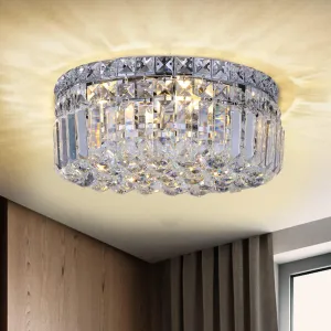 4-Light Crystal Flush Mount Chandelier Light Fixture with K9 Crystals Modern Ceiling Lights Elegant Pendant Lamp for Bedroom,Hallway,Bar,Living Room,Dining Room,H5.9 xW13.7(Bulbs Not Included)