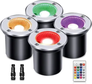 4 Pack 3w 12v Low Voltage In-ground Lights LED Landscape Light Waterproof IP67 Pathway Lights Outdoor spotlights Trees Flags for Garden,Yard,Tree (RGB)