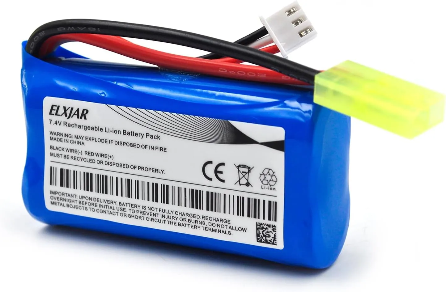 (4-Pack) 7.4V 1500mAh 2S Li-ion Battery with Mini Tamiya Plug and USB Charger for DEERC 302E 9300 9310 300E 1/18 RC Car Truck 9034E 9305E