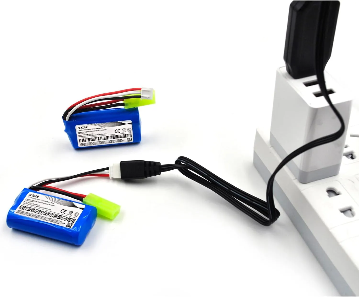 (4-Pack) 7.4V 700mAh Li-ion Battery with Mini Tamiya Plug and 2 USB Charger Cables for 1/18 Scale RC Cars 9310 9300 9301E 9302E 9303E 9305E 9034E PX9300