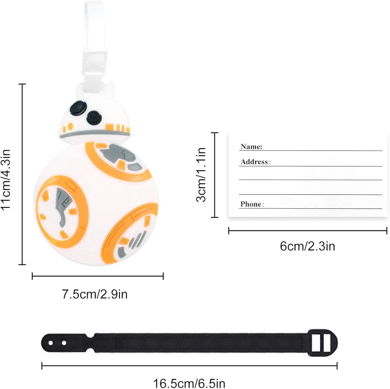 4 Pcs Set Star Wars Kylo Ren BB8 Stormtrooper R2D2 Silicone Travel Luggage Baggage Identification Labels ID Tag for Bag Suitcase Plane Cruise Ships with Belt Strap