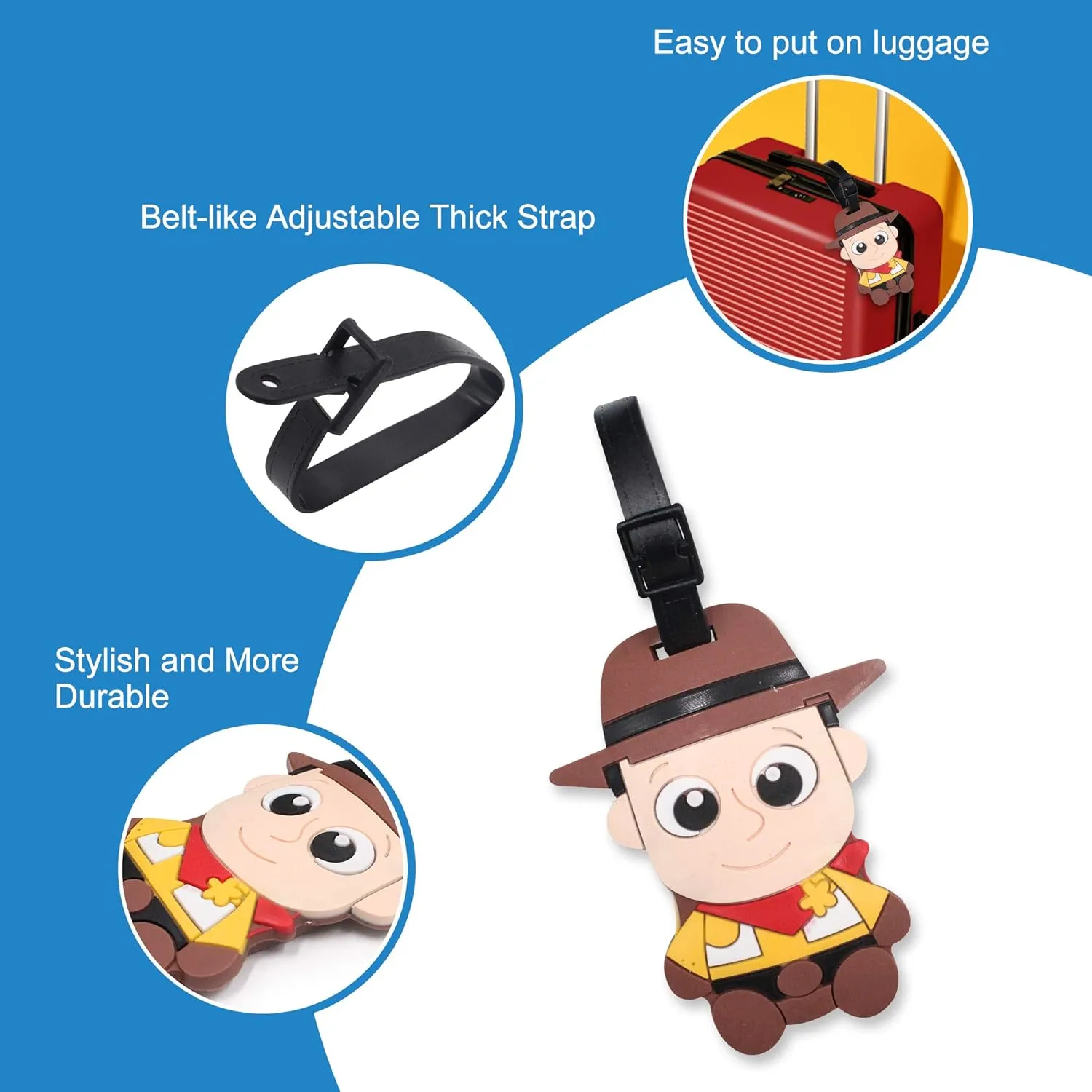 4 Pcs Set Story Movie Silicone Travel Luggage Baggage Identification Labels ID Tag for Bag Suitcase Plane Cruise Ships with Belt Strap