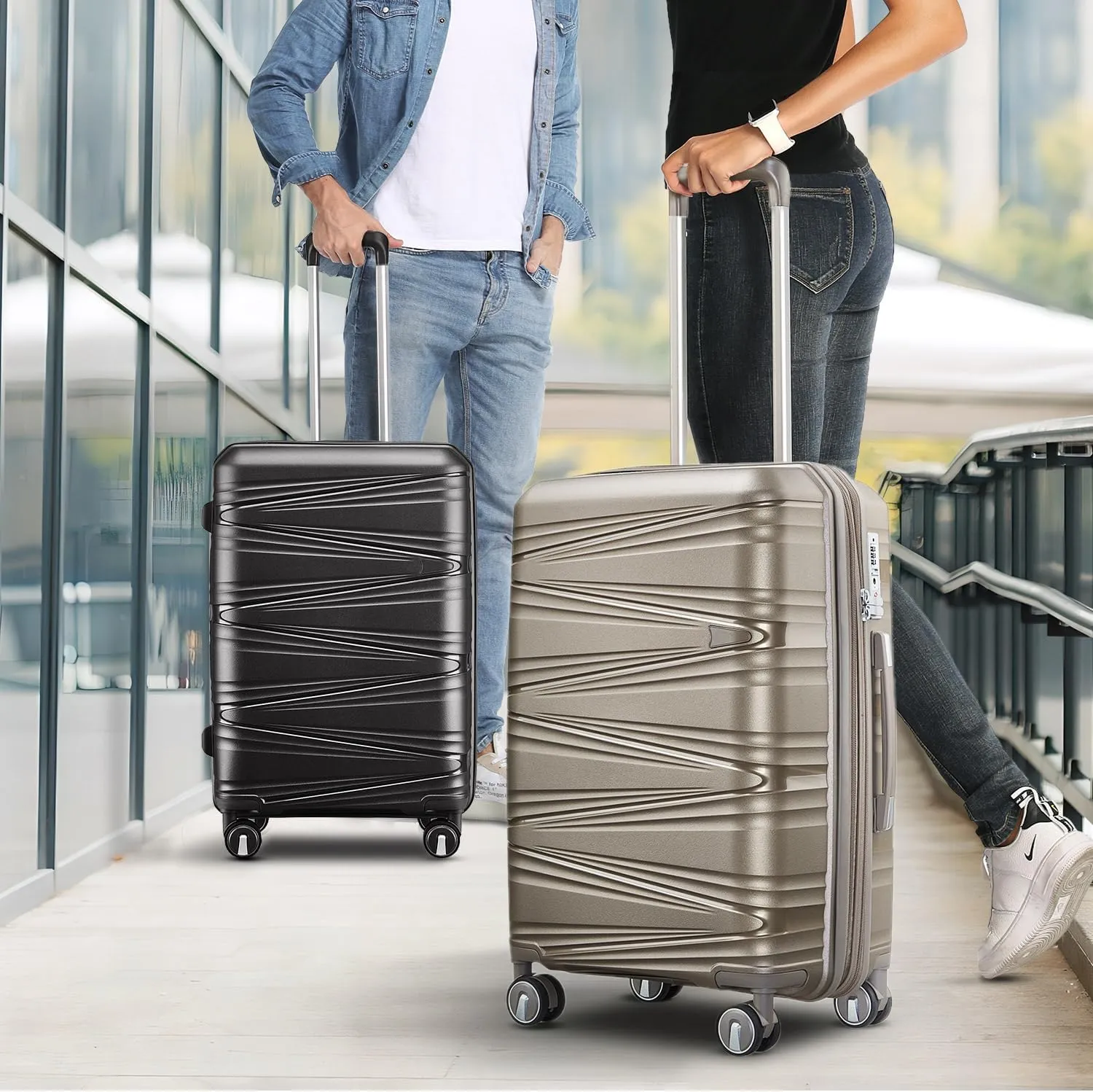 4-Piece Expandable Hardshell Luggage Set with TSA Lock (14/20/24/28) - Lightweight PP Suitcases, 360° Silent Spinner Wheels and Durable 100LB Handle for Air Travel (Champagne)