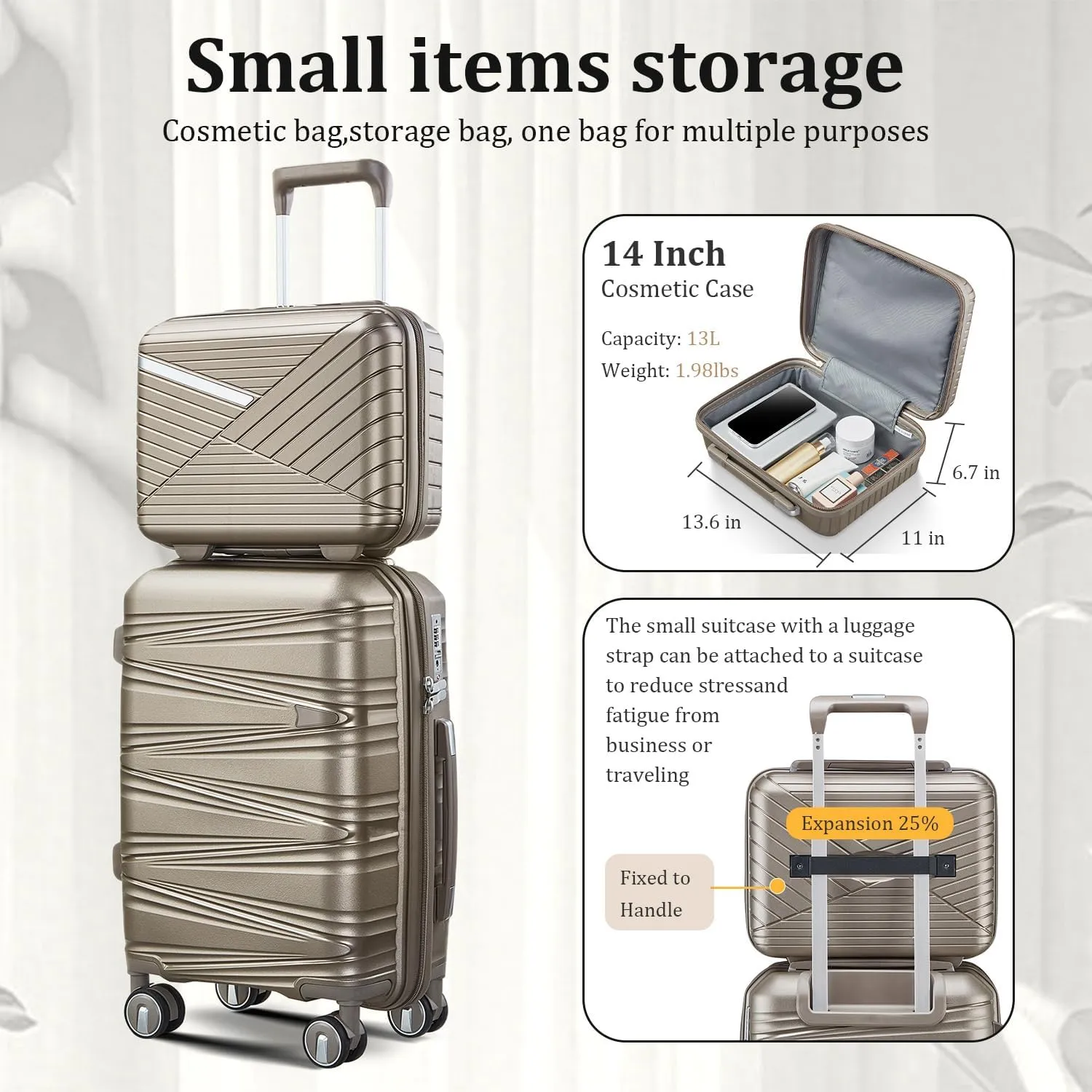 4-Piece Expandable Hardshell Luggage Set with TSA Lock (14/20/24/28) - Lightweight PP Suitcases, 360° Silent Spinner Wheels and Durable 100LB Handle for Air Travel (Champagne)
