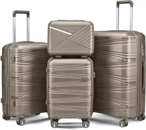 4-Piece Expandable Hardshell Luggage Set with TSA Lock (14/20/24/28) - Lightweight PP Suitcases, 360° Silent Spinner Wheels and Durable 100LB Handle for Air Travel (Champagne)