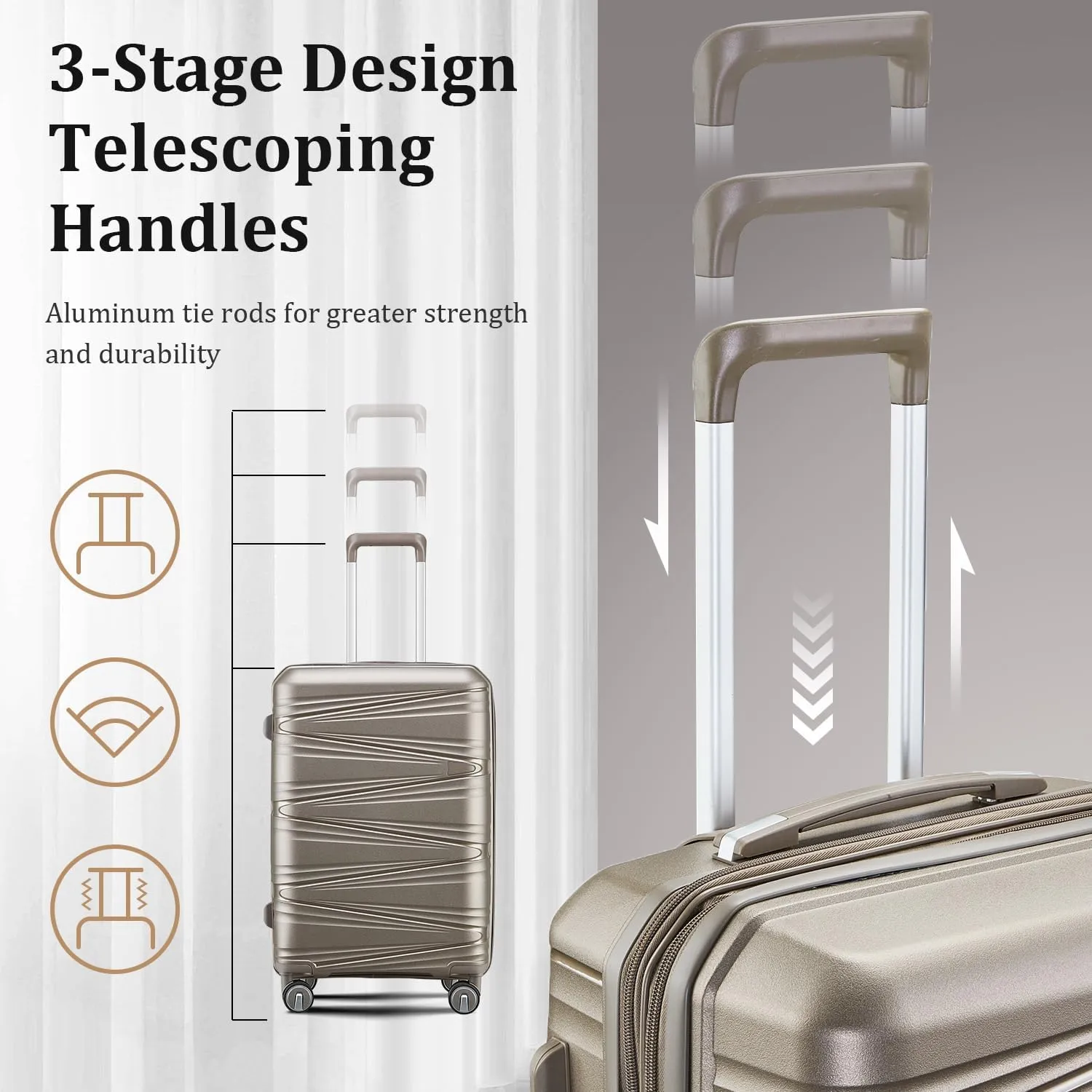 4-Piece Expandable Hardshell Luggage Set with TSA Lock (14/20/24/28) - Lightweight PP Suitcases, 360° Silent Spinner Wheels and Durable 100LB Handle for Air Travel (Champagne)