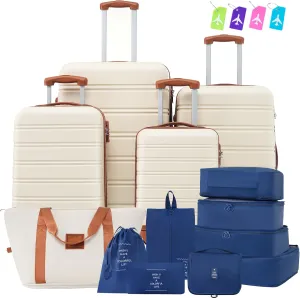 4-Piece Hardshell Luggage Set with Expandable Spinner Wheels, Lightweight ABS Suitcases, Brown and White