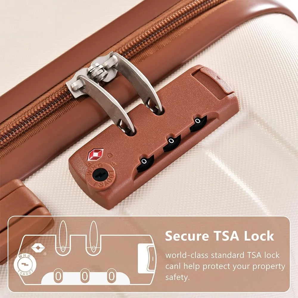 4-Piece Luggage Set with Spinner Wheels & TSA Lock - 20" 24" 28" ABS Hard Shell Suitcases   Travel Bag, Lightweight Durable Checked & Carry On Luggage Suitcase Set for Men Women (Ivory Brown)