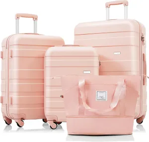4-Piece Luggage Set with Spinner Wheels & TSA Lock - 20" 24" 28" ABS Hard Shell Suitcases   Travel Bag, Lightweight Durable Checked & Carry On Luggage Suitcase Set for Men Women (Pink)