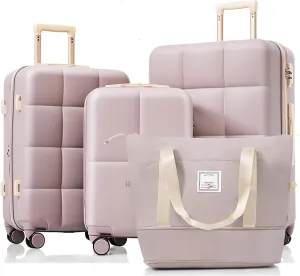 4 Piece Luggage Set with USB Port, Expandable ABS Hard Shell Suitcase and Travel Bag, Spinner Wheels, Rosy Brown