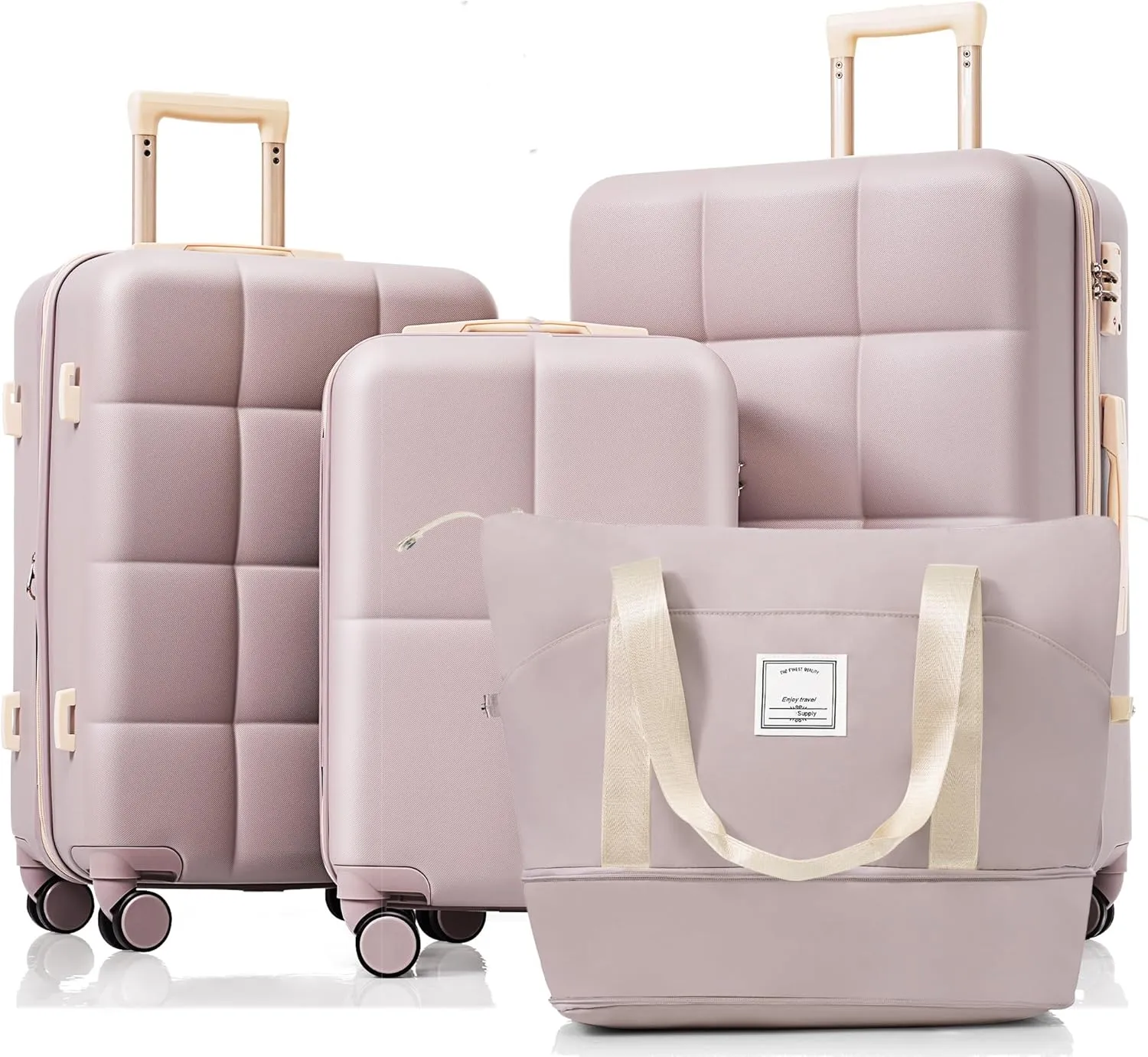 4 Piece Luggage Set with USB Port, Expandable ABS Hard Shell Suitcase and Travel Bag, Spinner Wheels, Rosy Brown