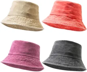 4 Pieces Washed Cotton Bucket Hats Packable Summer Outdoor Fisherman Cap Travel Beach Sun Hat Fishing Hat for Men Women