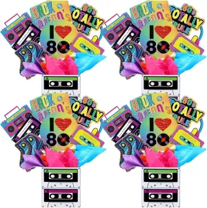 4 Set 80's Party Decorations Retro 1980's Centerpiece Include 4 Cassette Tape Bucket Centerpiece 32 Sticks Table Toppers Photo Booth Props with Paper Decor for Retro Hip Pop Music Party