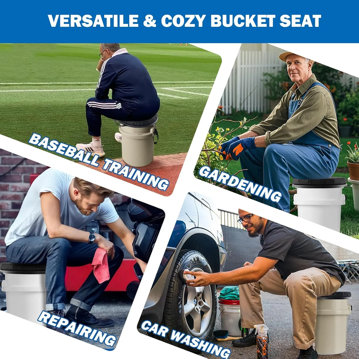 5 Gallon Bucket Seat for Yeti Only, 360 Degree Swivel Load Out Bucket Seat, 5 Gal Foam Cushion Bucket Seat Lid with Padded Top for Hunting Fishing Camping Outdoor