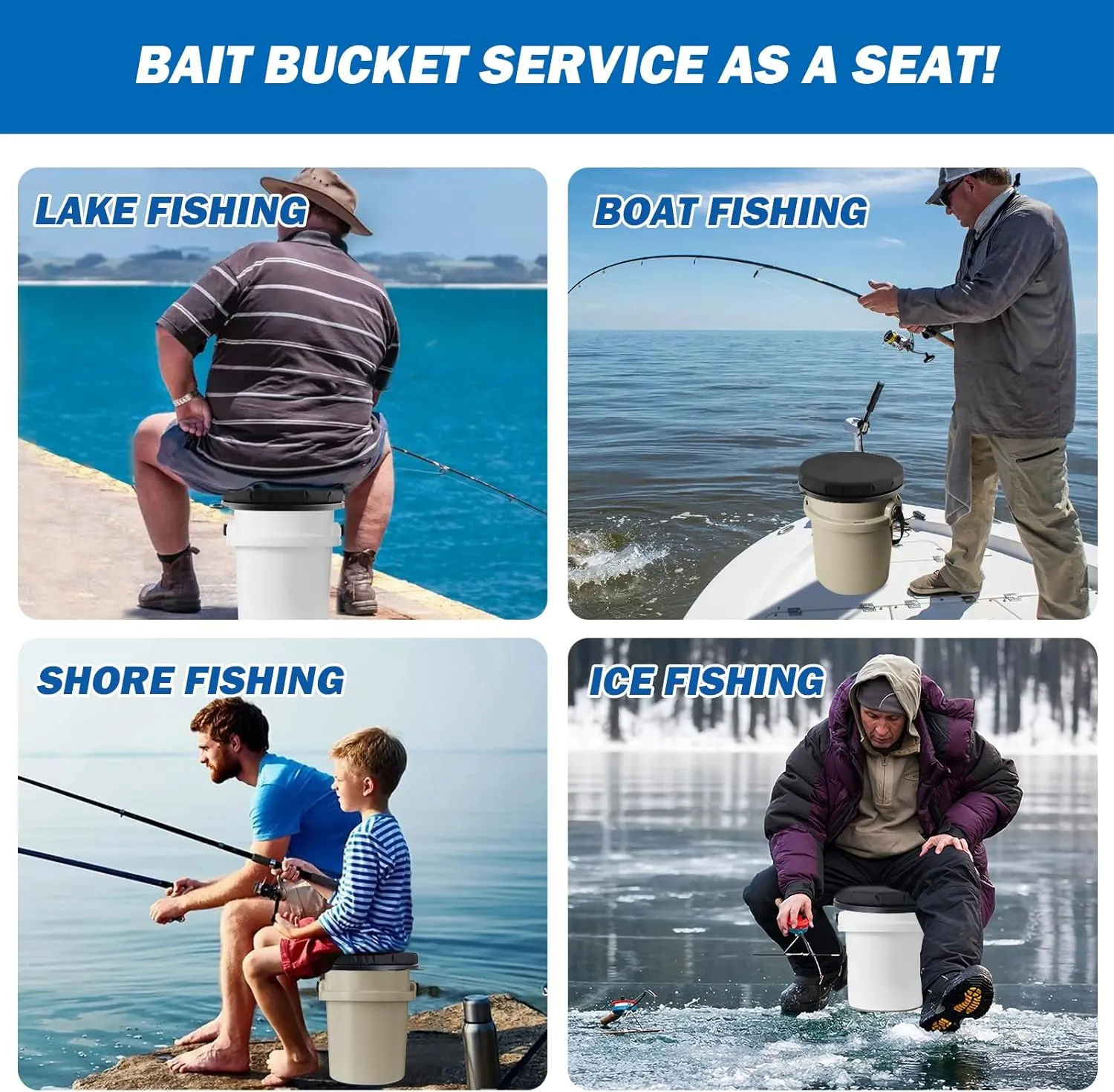 5 Gallon Bucket Seat for Yeti Only, 360 Degree Swivel Load Out Bucket Seat, 5 Gal Foam Cushion Bucket Seat Lid with Padded Top for Hunting Fishing Camping Outdoor