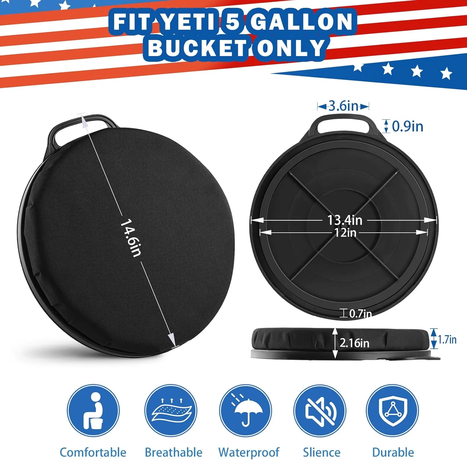 5 Gallon Bucket Seat for Yeti Only, 360 Degree Swivel Load Out Bucket Seat, 5 Gal Foam Cushion Bucket Seat Lid with Padded Top for Hunting Fishing Camping Outdoor