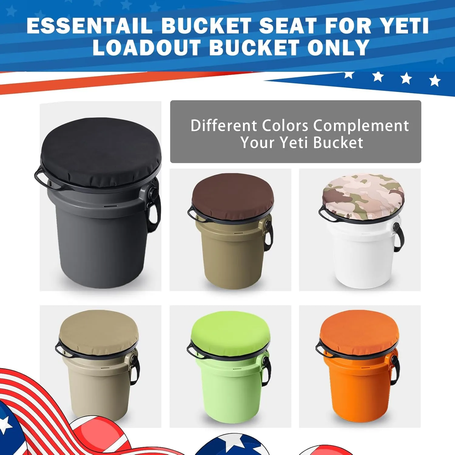 5 Gallon Bucket Seat for Yeti Only, 360 Degree Swivel Load Out Bucket Seat, 5 Gal Foam Cushion Bucket Seat Lid with Padded Top for Hunting Fishing Camping Outdoor
