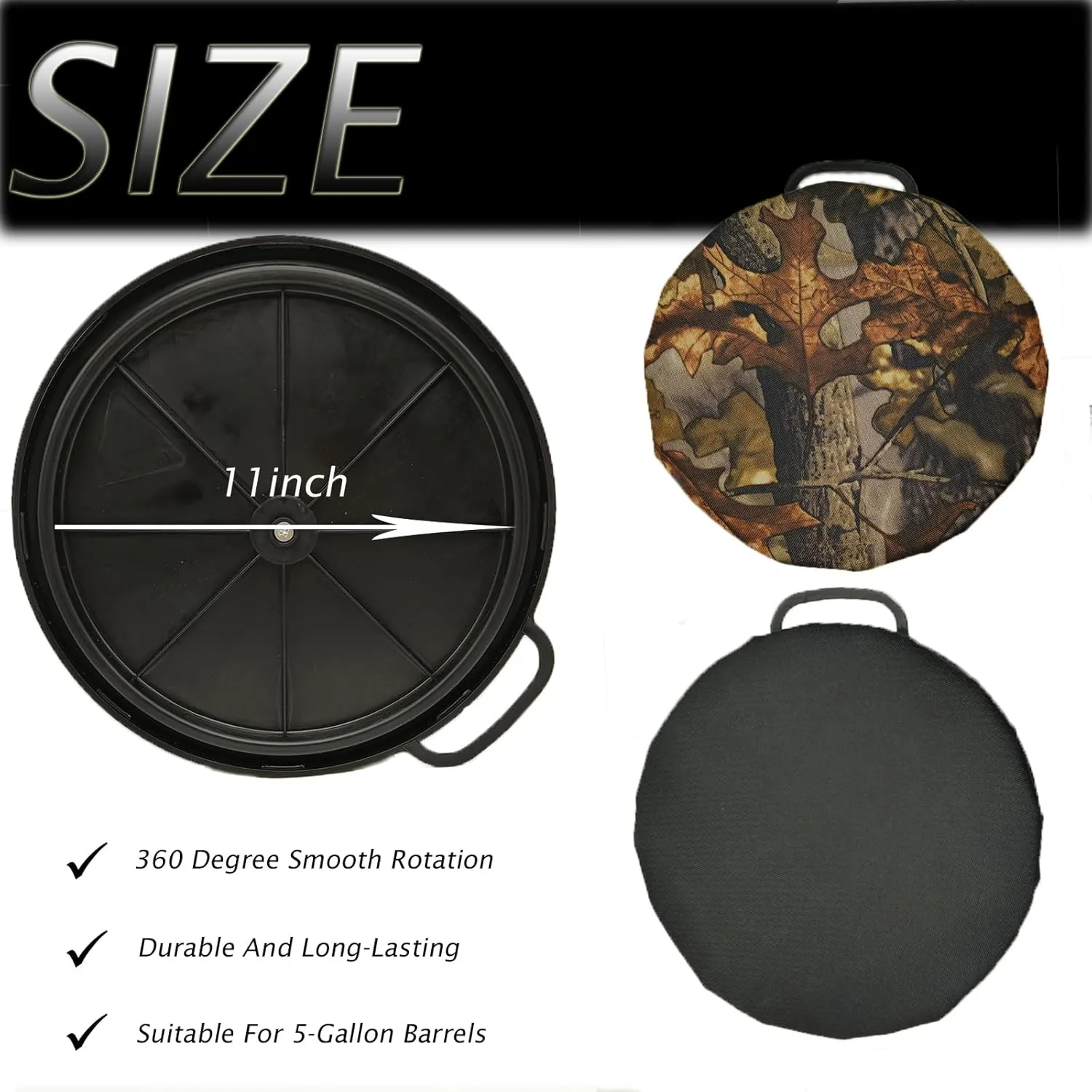 5 Gallon Bucket Seat Lid,Swivel Seat Cushion Bucket Seat Lid for Fishing, Gardening, Hunting and Camping（Camo tree）