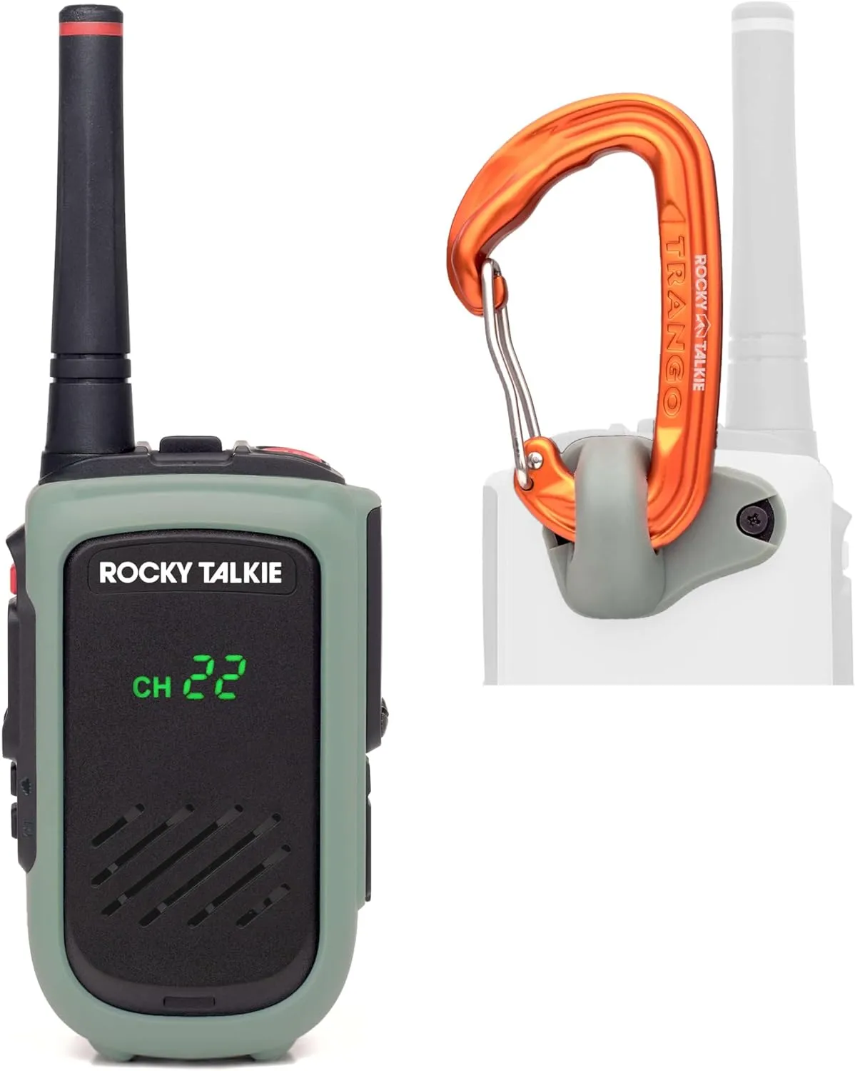 5 Watt Radio with Climbing Rated Carabiner Attachment - GMRS Radio with IP67 Waterproofing, Long Range Walkie Talkie, NOAA Weather Alerts, 5 Day Battery Life, 1 Pack