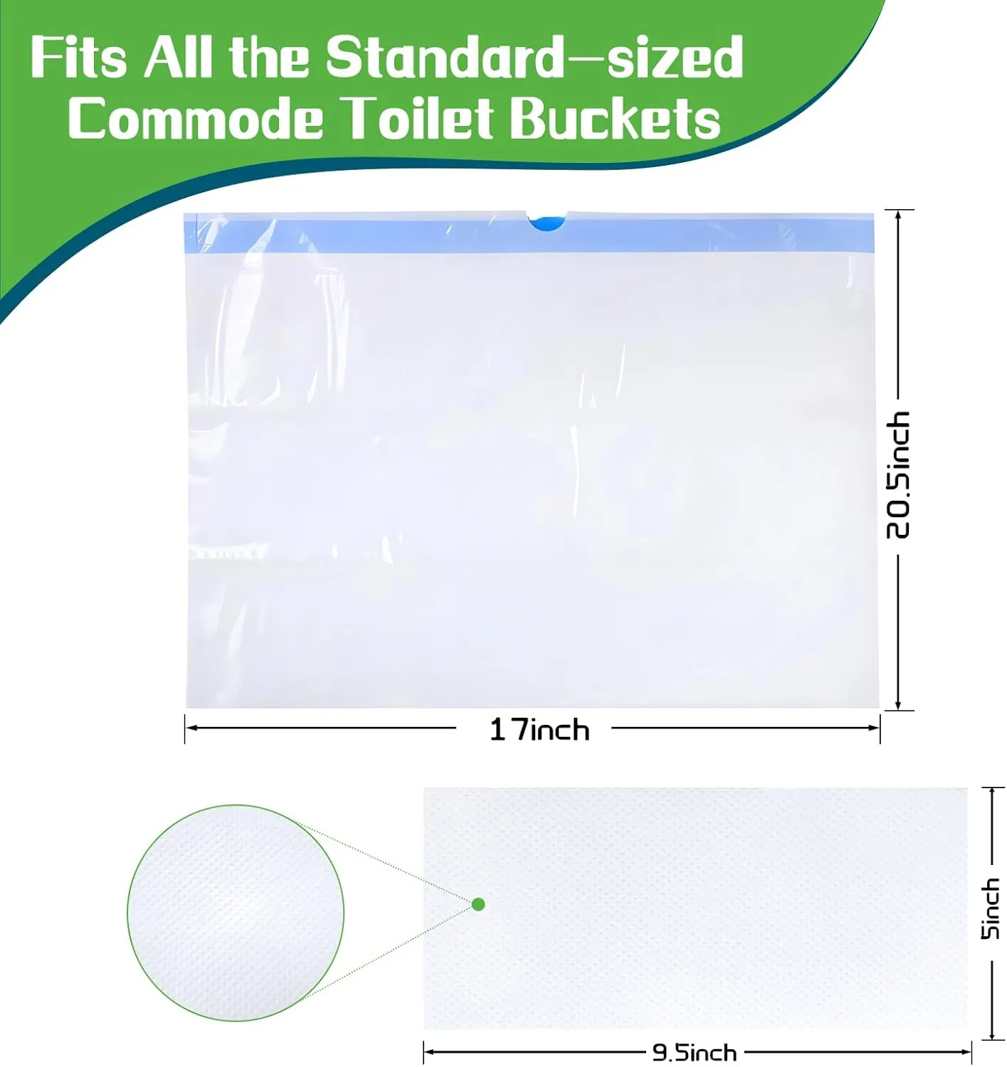50 Pack Commode Liners with Absorbent Pads, Big Packaging Leak Bedside Commode Liners Bags, Bedside Toilet Liners Disposable Adult for Hospital, Nursing Homes