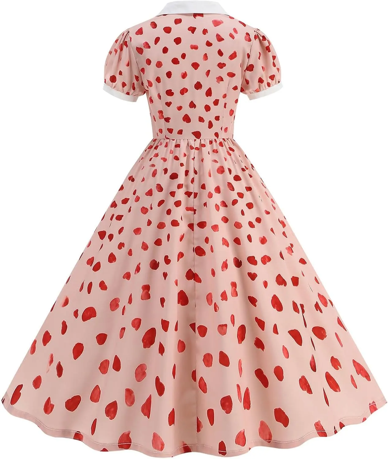 50s Hepburn Dresses for Women Vintage Print Short Puff Sleeve Lapel Button Swing Cocktail Party Homecoming Prom Dress