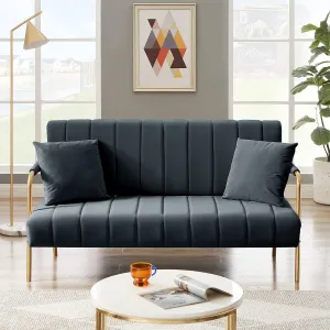 61" Modern Velvet Loveseat Sofa,Upholstery Love Seat Couches with Tufted Backrest,Golden Metal Legs,Accent Sofa for Living Room Bedroom Apartment Office (Drak Grey)