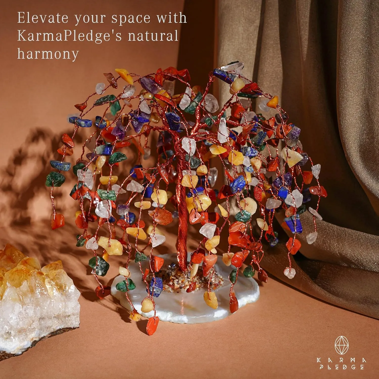 7 Chakra Healing Crystal Tree of Life, Home and Office Desk Décor, Feng Shui Money Bonsai Trees for Postive Energy, Wealth, Good Luck, Protection, Reiki Healing Crystals and Stones, Spiritual Gifts