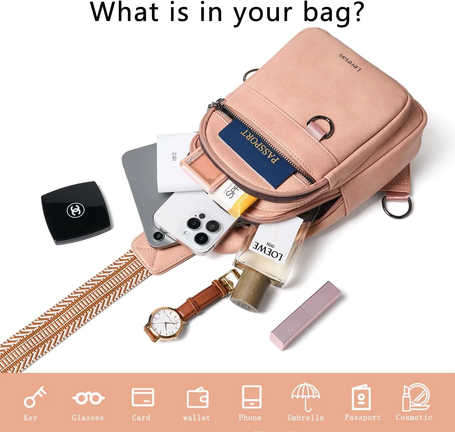 7L Sling Bag for Women Men Vegan Leather Crossbody Bags Fanny Pack Purse Backpack Over Shoulder Bag Travel Anti Theft