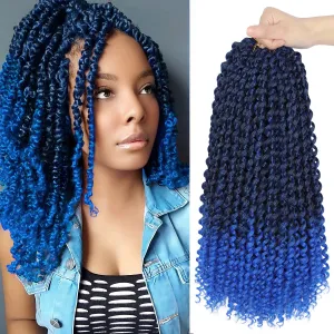 8 Inch Ombre Blue Passion Twist Hair, Water Wave Crochet Hair For Women Passion Twist Crochet Hair 22 Strands/Pack Bohemian Synthetic Curly Braiding Hair Extensions (8 Inch (Pack of 7),1B/Blue)