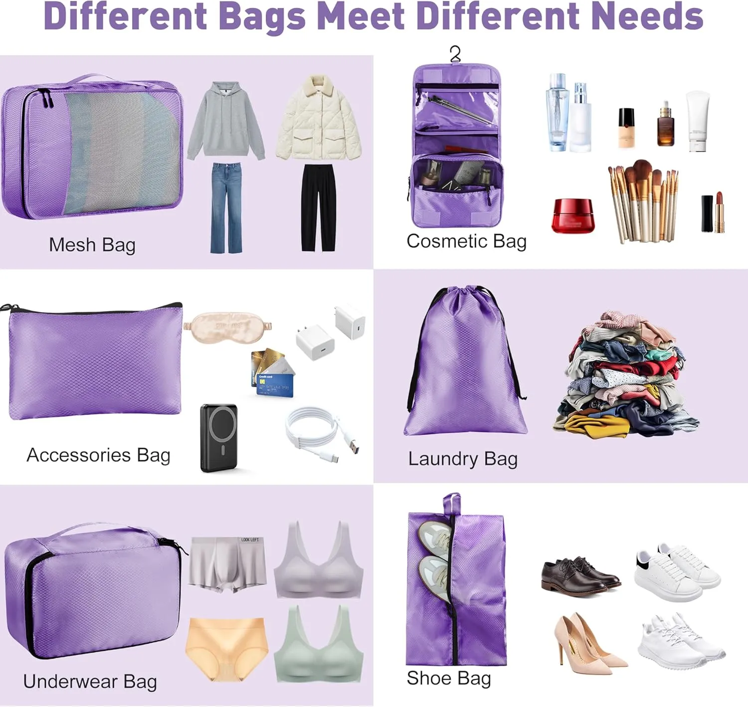 8 Set Packing Cubes for Travel Women Men Kids, Mesh Suitcase Organizer Bags Set for Luggage, 4 Sizes Extra Large, Large, Medium, Small, Travel Camping Essentials Accessories, Purple
