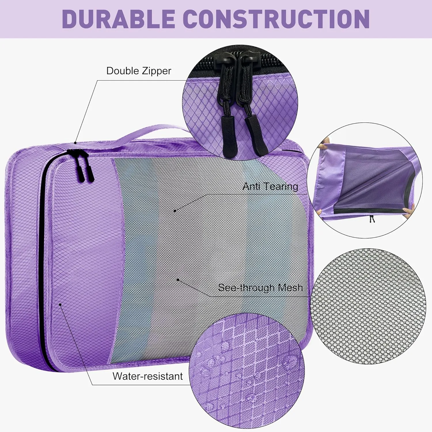 8 Set Packing Cubes for Travel Women Men Kids, Mesh Suitcase Organizer Bags Set for Luggage, 4 Sizes Extra Large, Large, Medium, Small, Travel Camping Essentials Accessories, Purple