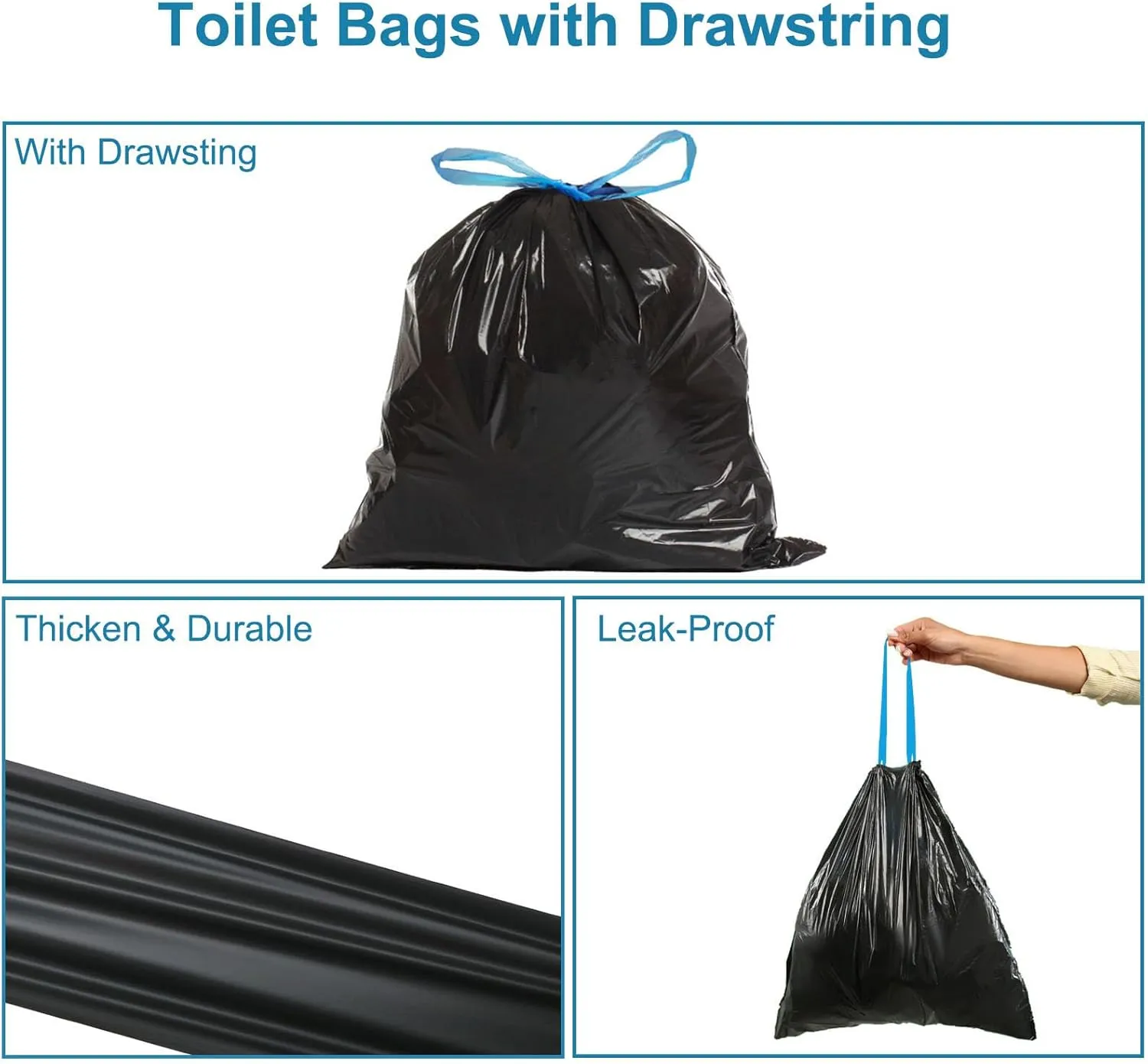80 PCS Portable Toilet Bags with Drawstring, Biodegradable Porta Potty Bags - 8 Gallon Thickened Waste Bags Fit for 5 Gallon Bucket, Camping Poop Bag, Trash Bags for Home Boating Travel Outdoor