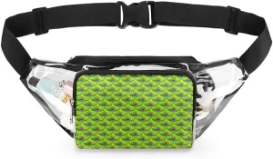 Abstract Green Peacock Feathers Clear Fanny Pack Stadium Approved Clear Crossbody Belt Bag for Women Men Transparent Waist Bag with Adjustable Strap for Concerts Sports Events Travel