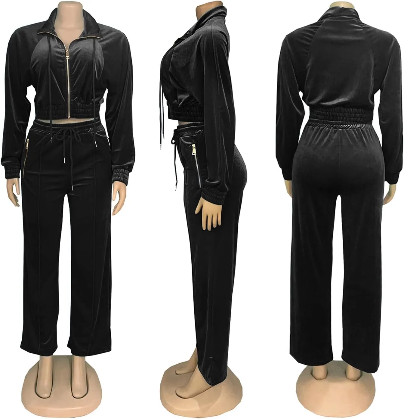 Adogirl Women 2 Piece Outfits Velour Sweatsuit Jogging Suit Full Zipper Sweatshirt   Wide Leg Sweatpants Tracksuit Lounge Set