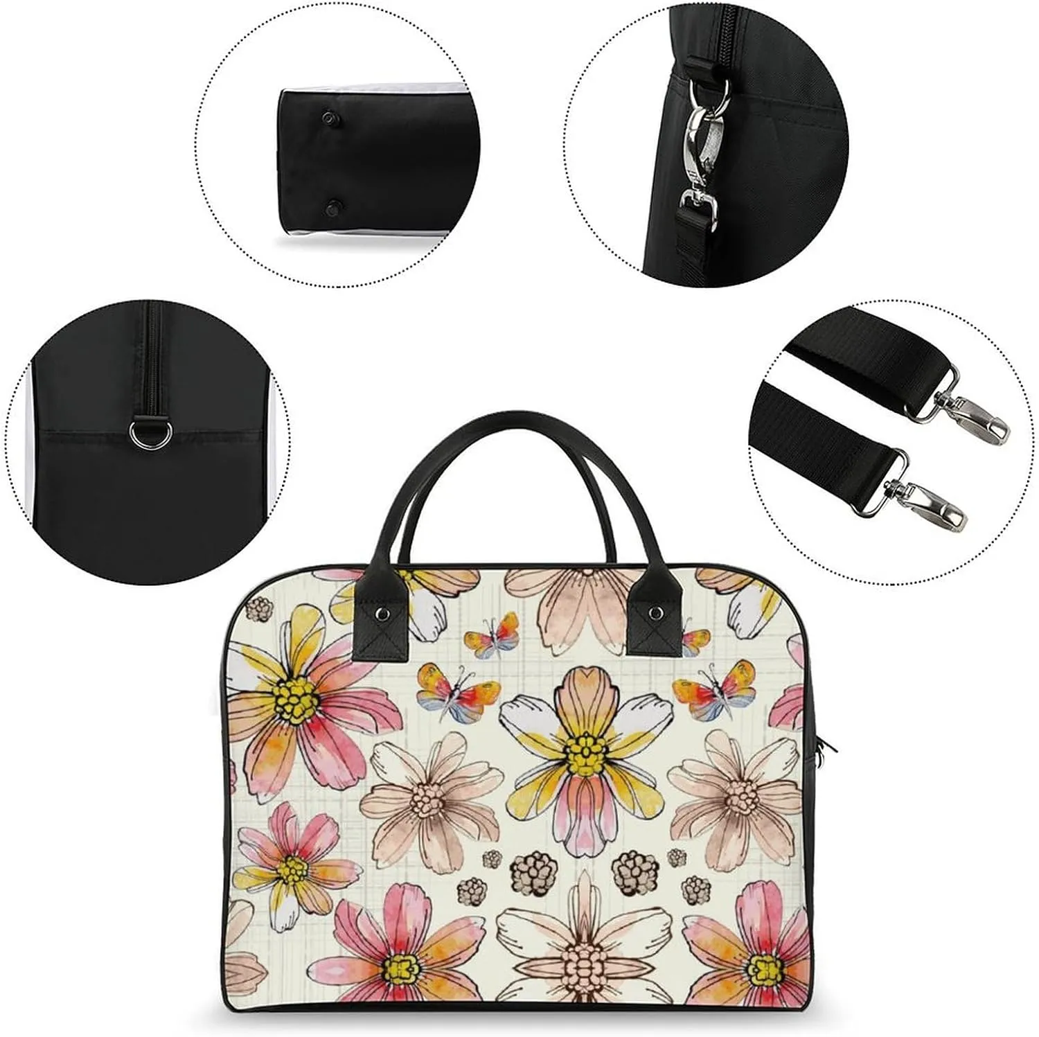 Adult High-capacity Nylon Yellow Florals Trendy Handbag for Traveling 13" X 19" X 8"