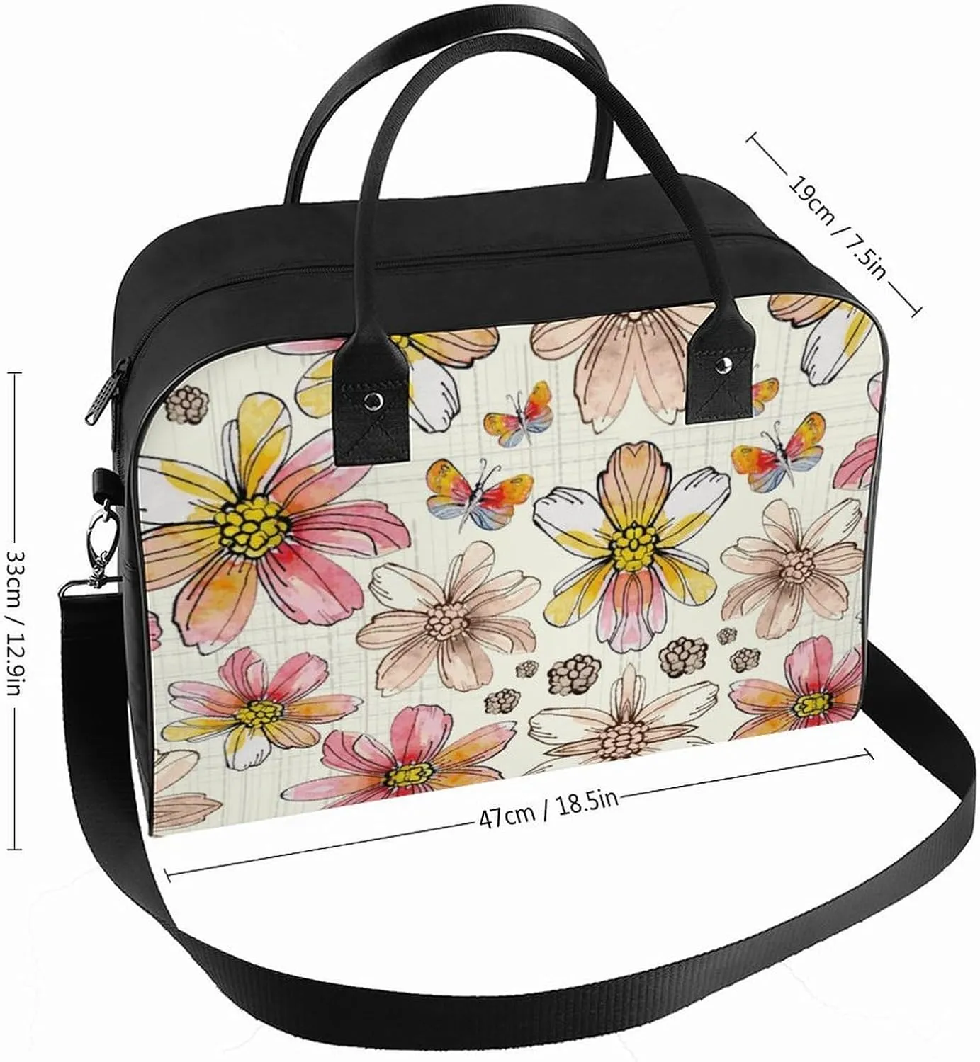 Adult High-capacity Nylon Yellow Florals Trendy Handbag for Traveling 13" X 19" X 8"