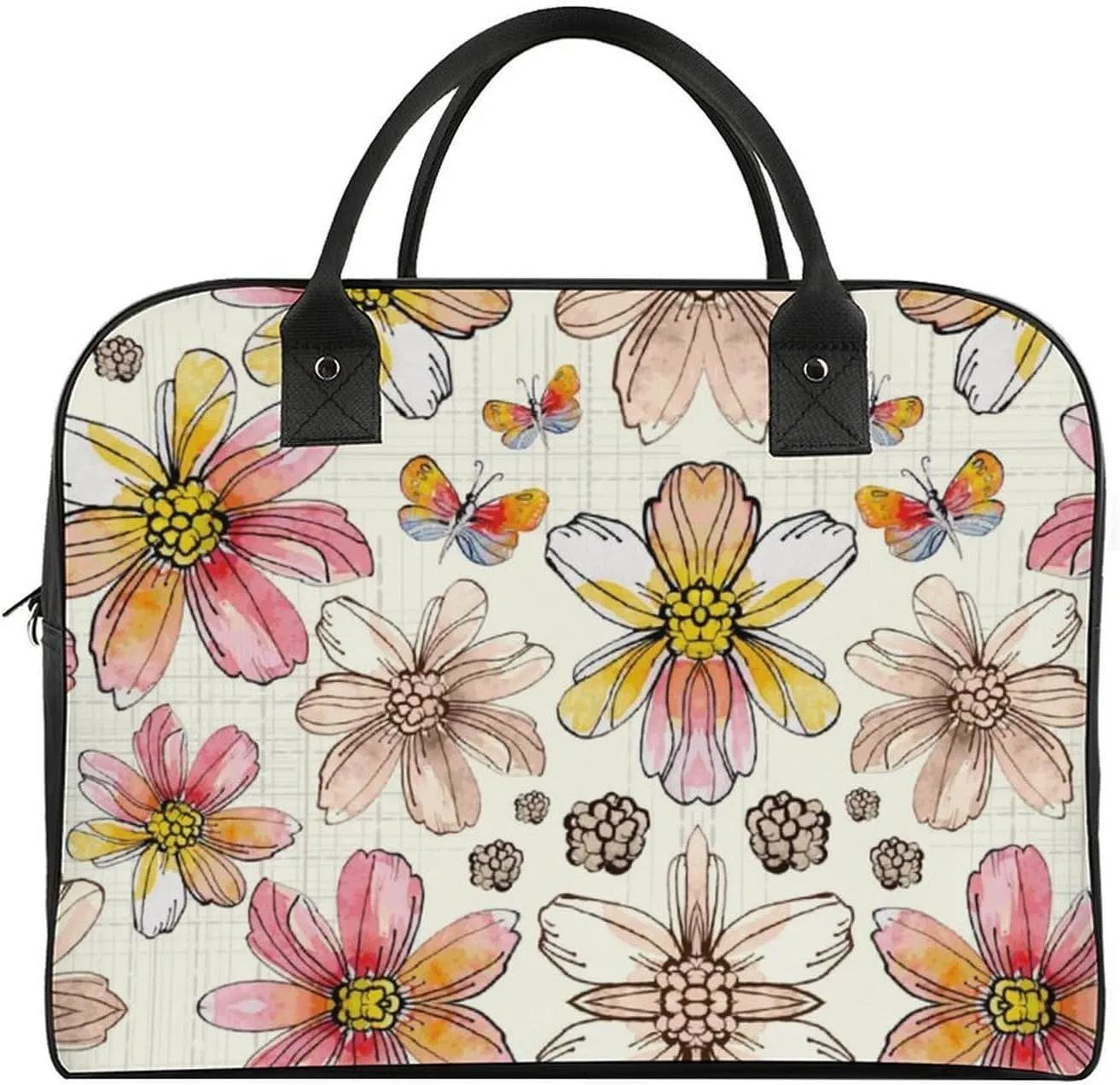 Adult High-capacity Nylon Yellow Florals Trendy Handbag for Traveling 13" X 19" X 8"