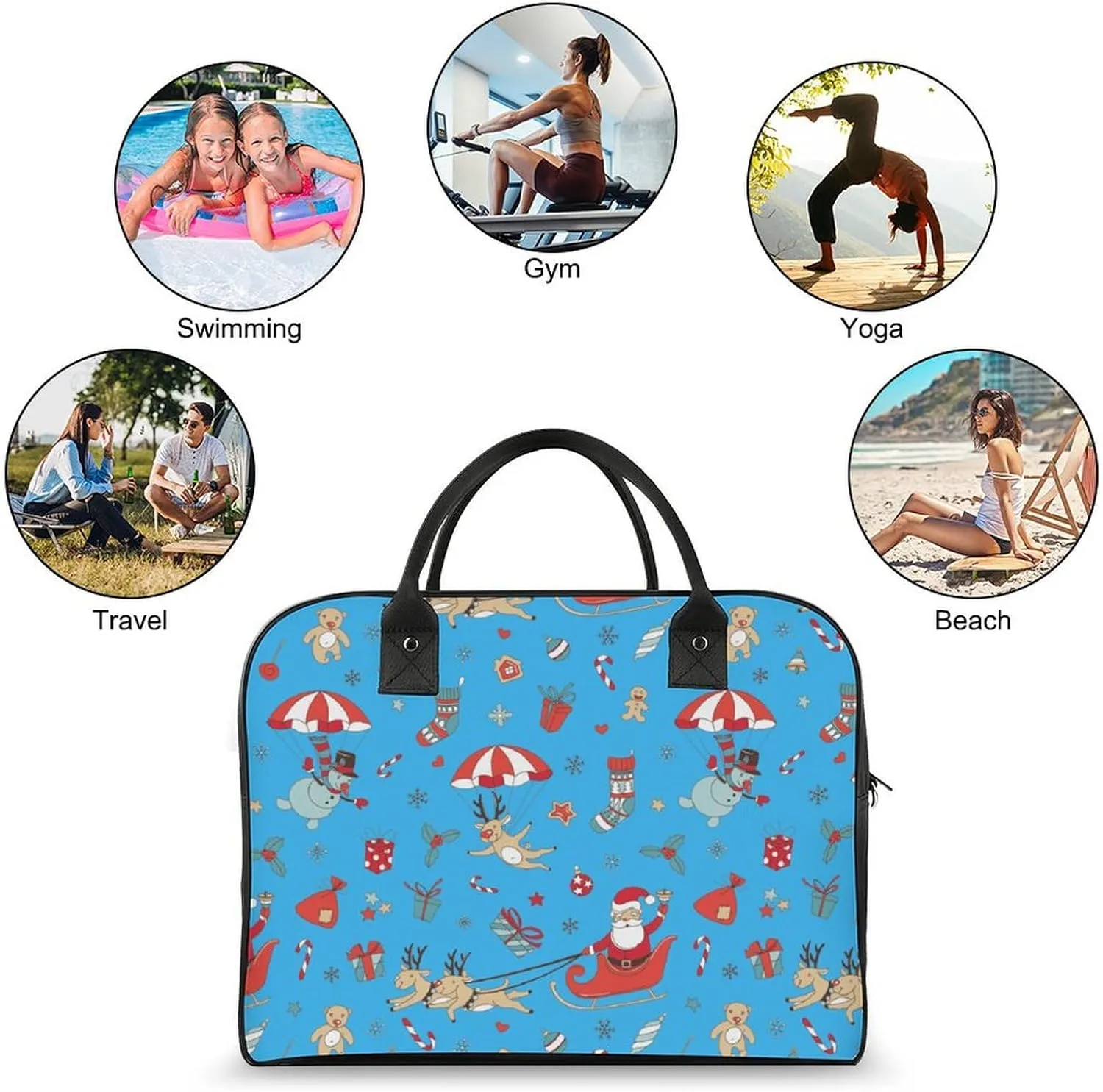 Adults Casual Nylon Santa Gifts Aesthetic Handbag for Journey 13" X 19" X 8"