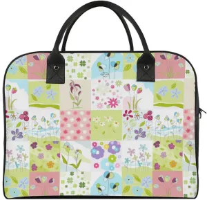 Adults Shoulder Nylon White Florals Fashion Handbag for Traveling 13" X 19" X 8"