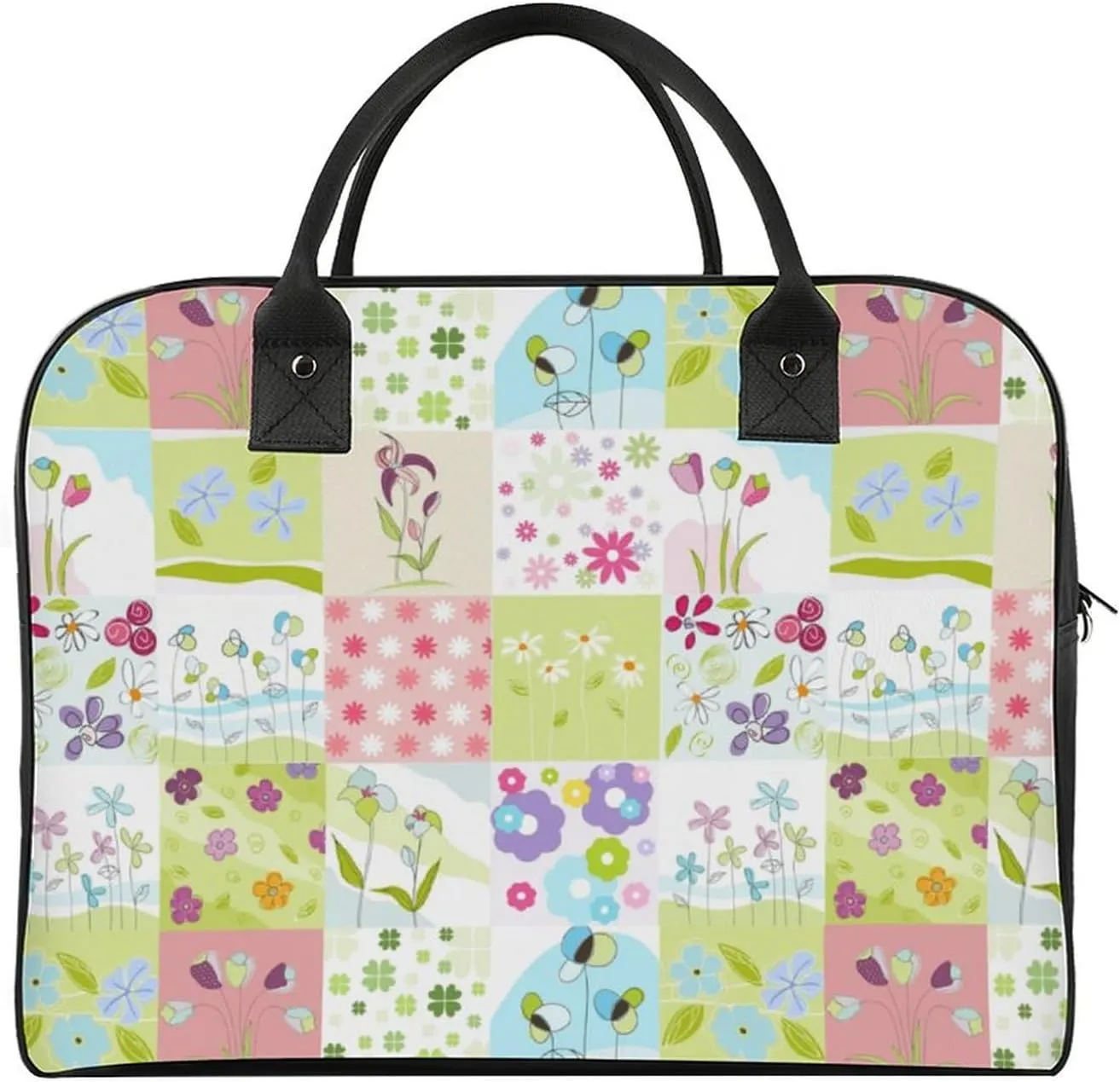 Adults Shoulder Nylon White Florals Fashion Handbag for Traveling 13" X 19" X 8"