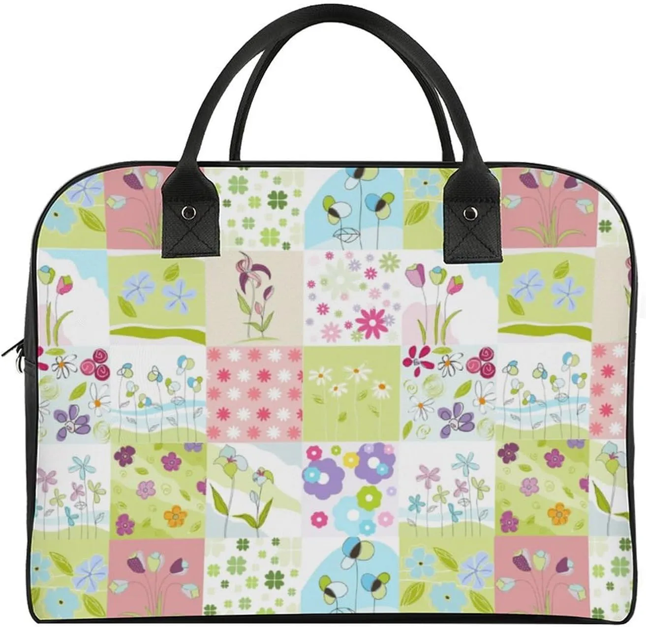 Adults Shoulder Nylon White Florals Fashion Handbag for Traveling 13" X 19" X 8"