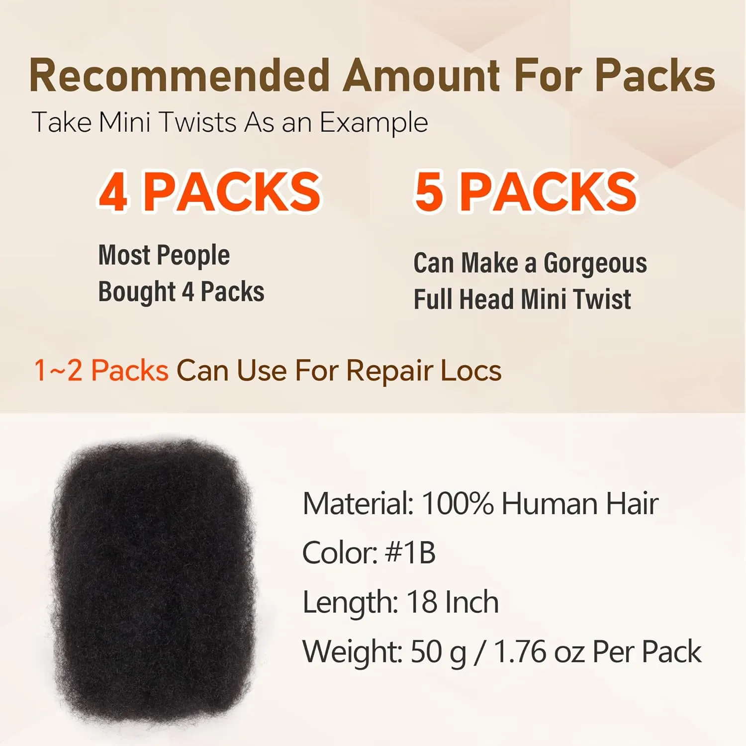 Afro Kinkys Bulk Human Hair -100% Real Human Hair for Mini Twist, Braiding, Loc Extensions & Crochet, Kinky Curly Hair Bundles, Natural Afro Bulk for Dreadlocks(1B, 12Inch) (1B, 18 Inch(Pack of 1))