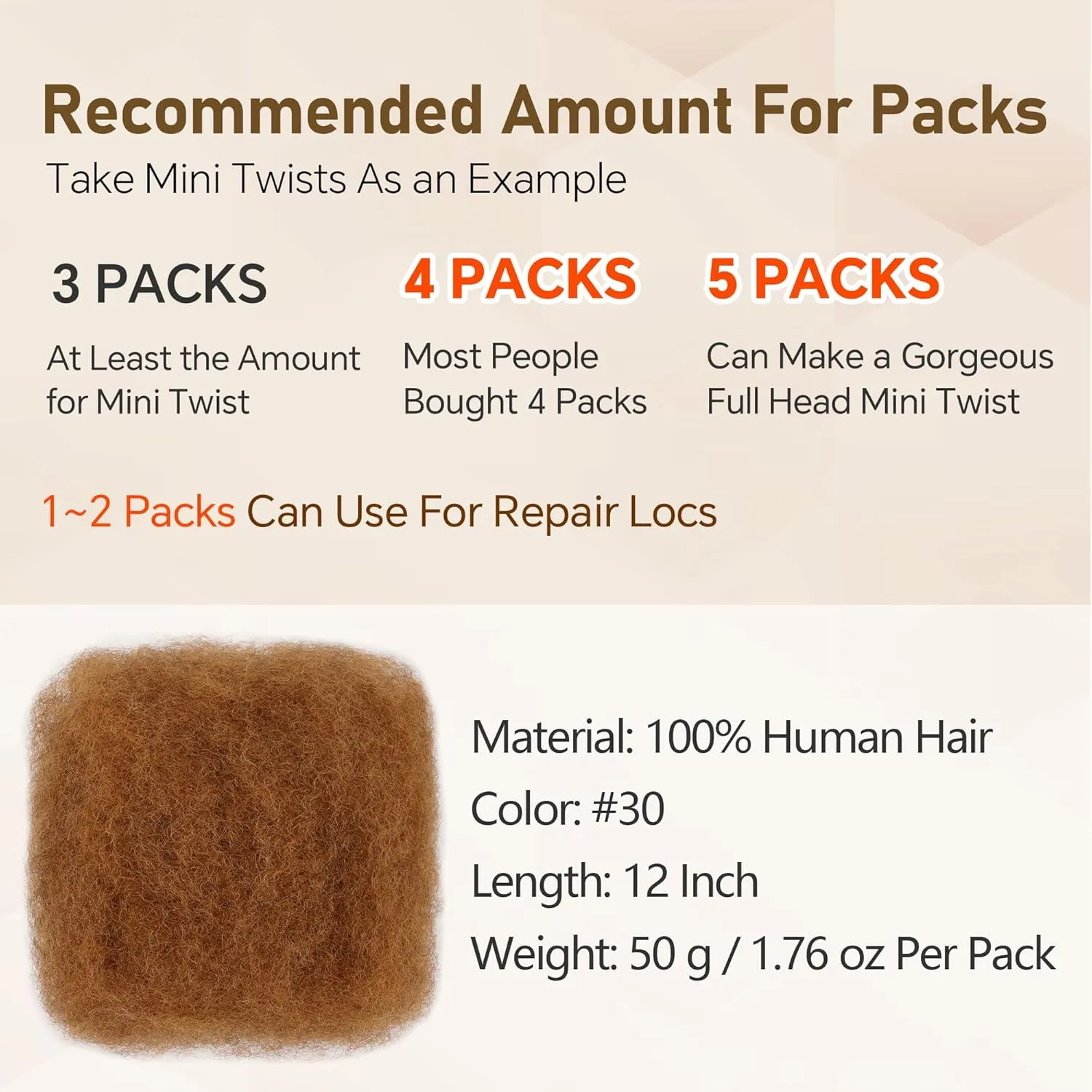 Afro Kinkys Bulk Human Hair -100% Real Human Hair for Mini Twist, Braiding, Loc Extensions & Crochet, Kinky Curly Hair Bundles, Natural Afro Bulk for Dreadlocks(1B, 12Inch) (30#, 12 Inch(Pack of 1))
