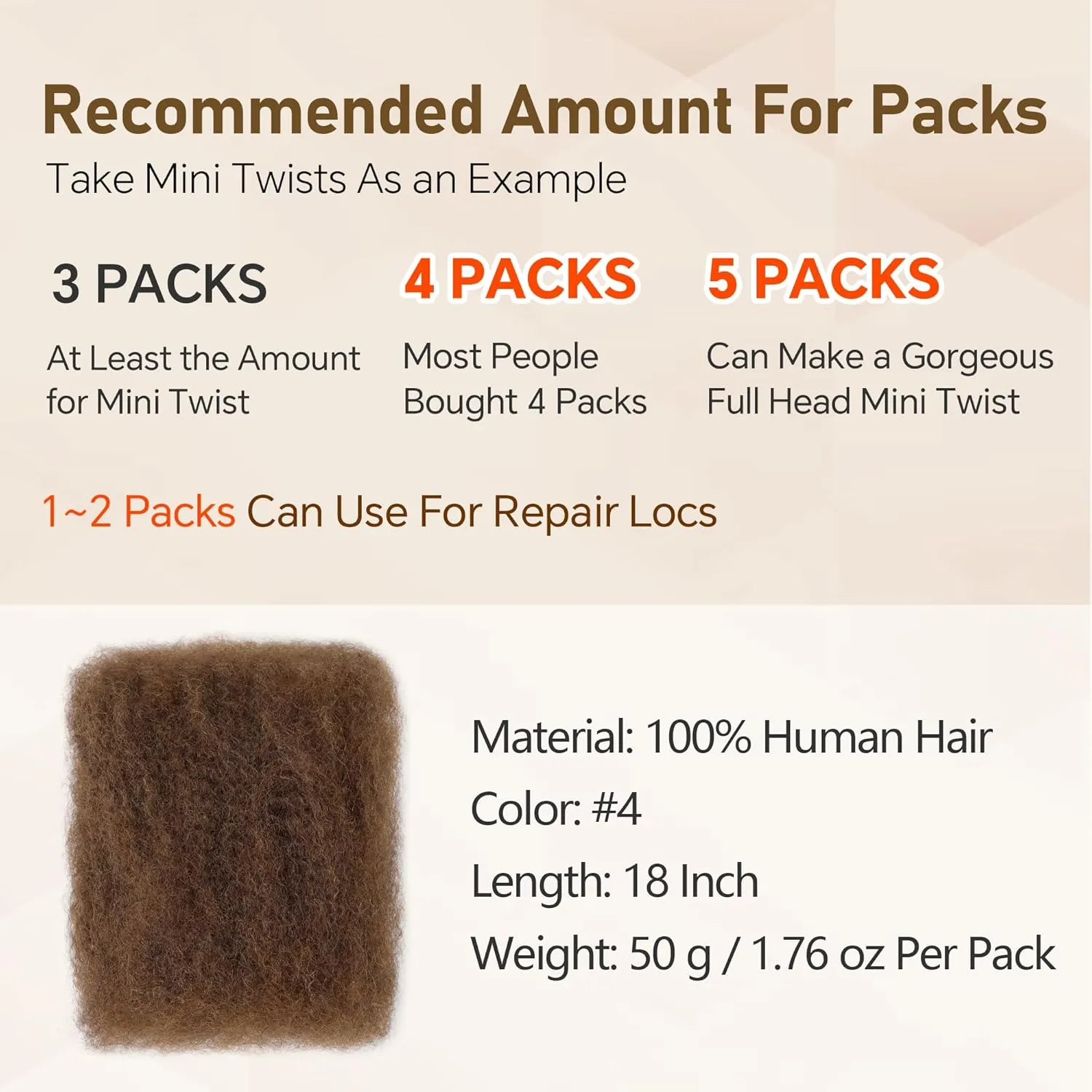 Afro Kinkys Bulk Human Hair -100% Real Human Hair for Mini Twist, Braiding, Loc Extensions & Crochet, Kinky Curly Hair Bundles, Natural Afro Bulk for Dreadlocks(1B, 12Inch) (4#, 18 Inch(Pack of 1))