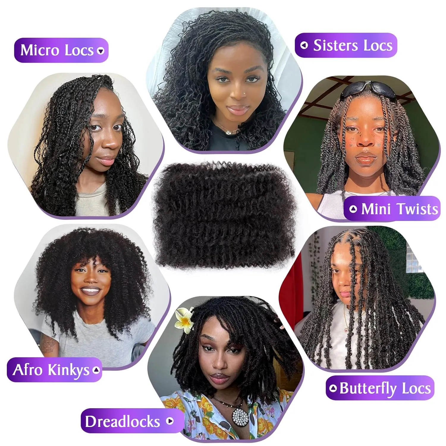 Afro Kinkys Bulk Human Hair 18 Inch 2 Packs 60g Afro Kinkys Curly Bulk Hair for Making Micro Locs, Twists, Braids, Dreadlocks Extensions, Locs Repair