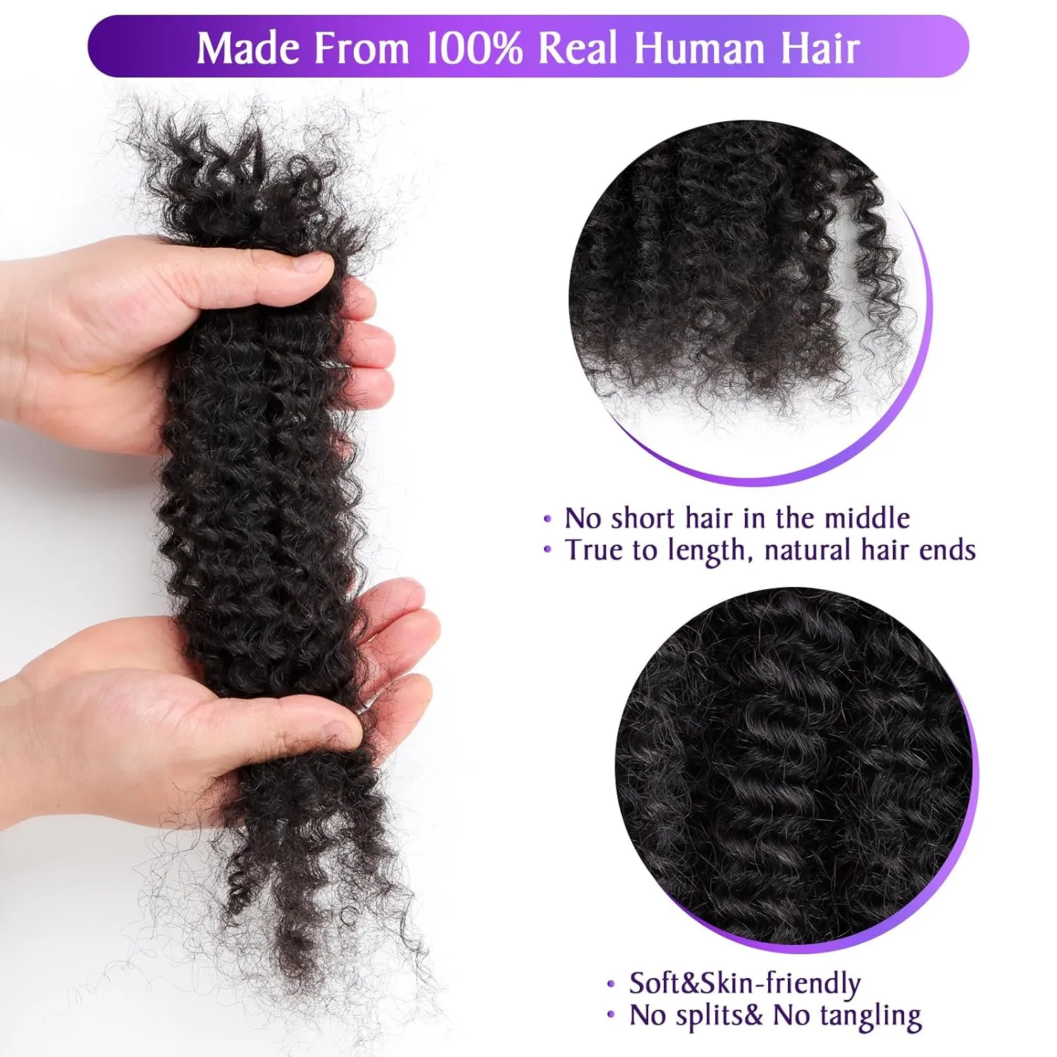 Afro Kinkys Bulk Human Hair 18 Inch 2 Packs 60g Afro Kinkys Curly Bulk Hair for Making Micro Locs, Twists, Braids, Dreadlocks Extensions, Locs Repair