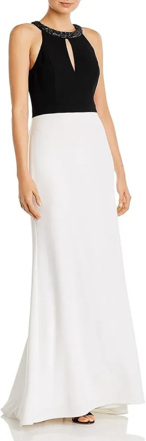 Aidan Mattox Womens Embellished Zippered Halter Sleeveless Keyhole Full-Length Evening Hi-Lo Dress