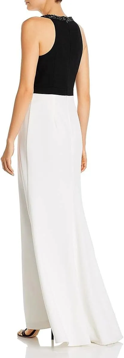 Aidan Mattox Womens Embellished Zippered Halter Sleeveless Keyhole Full-Length Evening Hi-Lo Dress