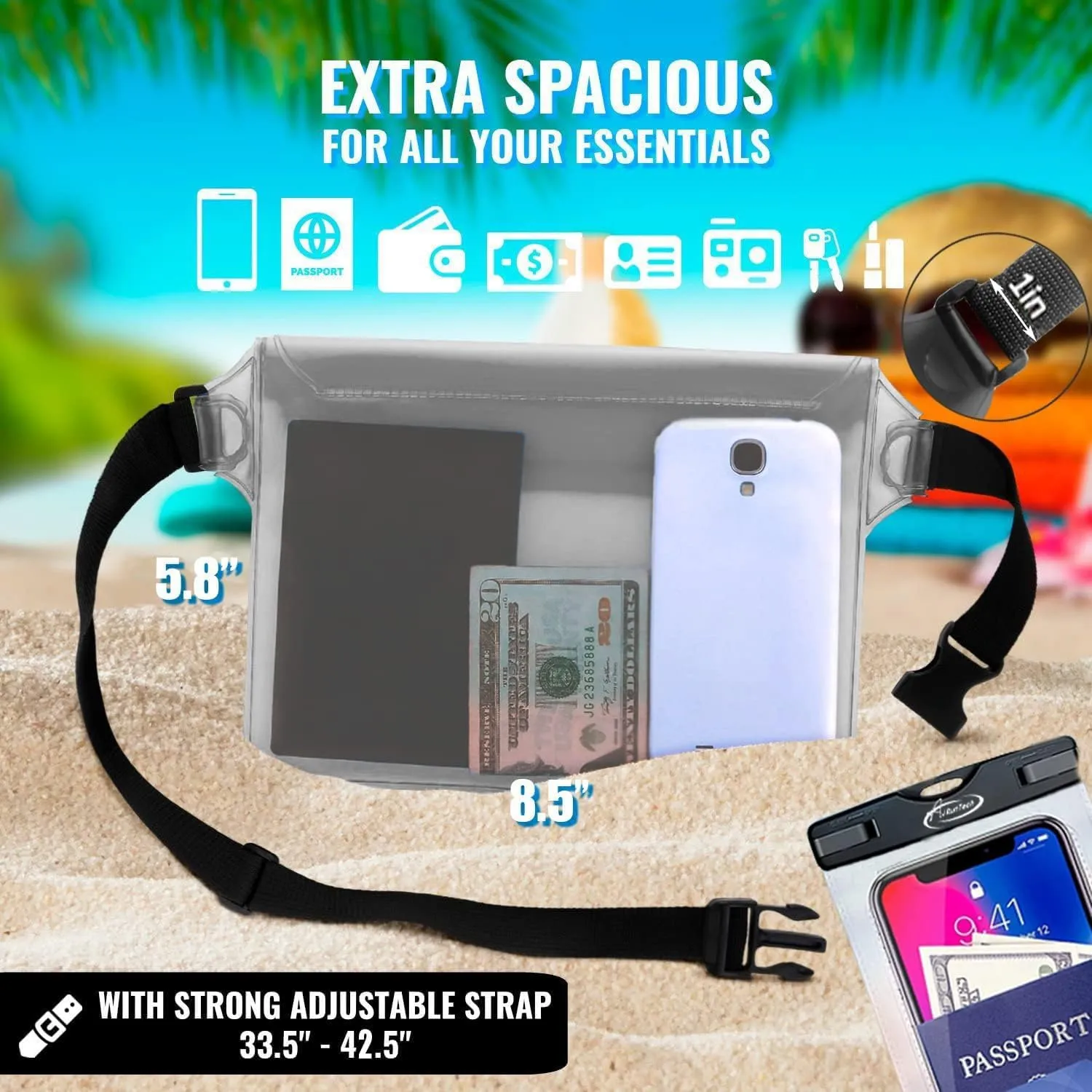 AiRunTech Waterproof Phone Pouch, Cruise Essentials 4-Piece Set, Beach Vacation Kayak Cruise Accessories Must Haves, Waterproof Bag for Travel with Phone Lanyard (2 Phone Cases   2 Fanny Packs)