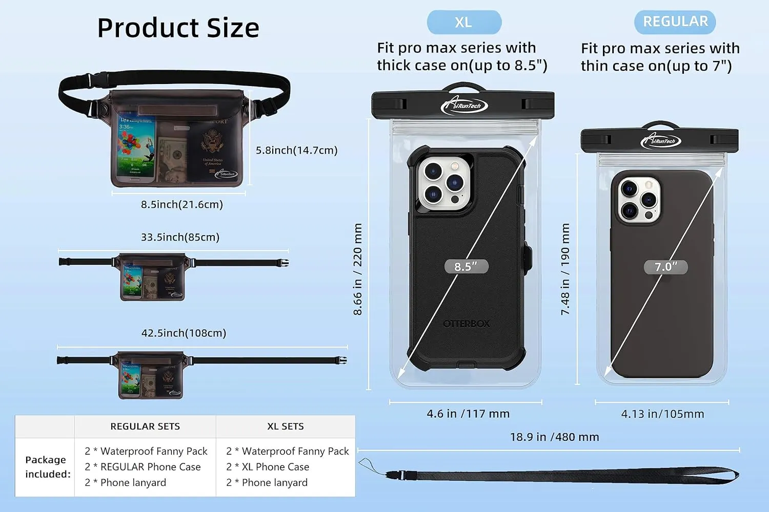 AiRunTech Waterproof Phone Pouch, Cruise Essentials 4-Piece Set, Beach Vacation Kayak Cruise Accessories Must Haves, Waterproof Bag for Travel with Phone Lanyard (2 Phone Cases   2 Fanny Packs)